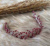 haarband - hoofdband- haarstreng-diadeem-handgemaakte bruidsaccessoires-steentjes kristallen-bruiloft-kerstmis-nieuwjaar-bruidsmeisje-trouwfeest-fotoshoot-rood bordeaux