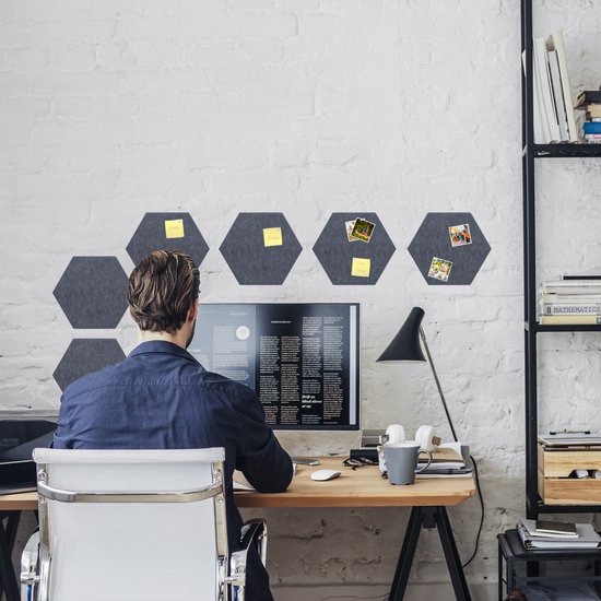 Relaxdays prikbord vilt - set van 6 - hexagon - zelfklevend memobord - stof - notitiebord - Relaxdays