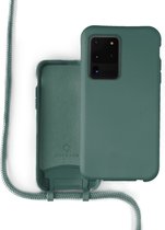 Coverzs Silicone case met koord - Telefoonhoesje met koord - Backcover hoesje met koord - touwtje - geschikt voor Samsung Galaxy S20 Ultra - donkergroen