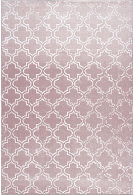 Vloerkleed, laagPIN, Marokkaans patroon, zijdeachtige glans, dun, zacht, voor woonkamer, slaapkamer, loper, antislip, kleur: roze, afmeting: 80 x 150 cm