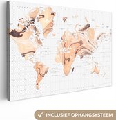Canvas Wereldkaart - 120x80 - Wanddecoratie Wereldkaart - Verf - Bruin