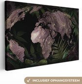 Canvas Wereldkaart - 120x80 - Wanddecoratie Wereldkaart - Paars - Goud