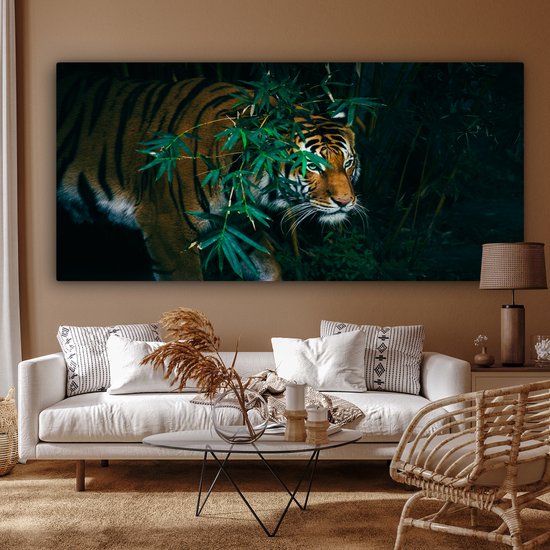 Canvas schilderij 160x80 cm - Wanddecoratie Tijger - Dieren - Jungle - Muurdecoratie woonkamer - Slaapkamer decoratie - Kamer accessoires - Schilderijen