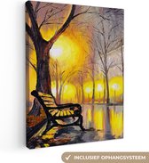 Canvas - Licht - Bomen - Bank - Muurdecoratie - Woondecoratie - Schilderij - Oil painting - 30x40 cm - Wanddecoratie