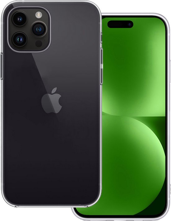Coque transparente autour d'un iPhone 15 Pro gris foncé.