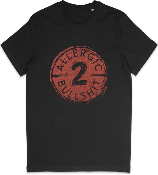T Shirt Dames Heren - Grappige Grunge Print Opdruk Allergic 2 Bullshit - Zwart / Rood - XS