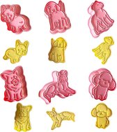 3D Cookies Cutter, 6 stuks honden uitsteekvormen, handpers, koekjesstempel, uitsteekvormpjes voor kinderen