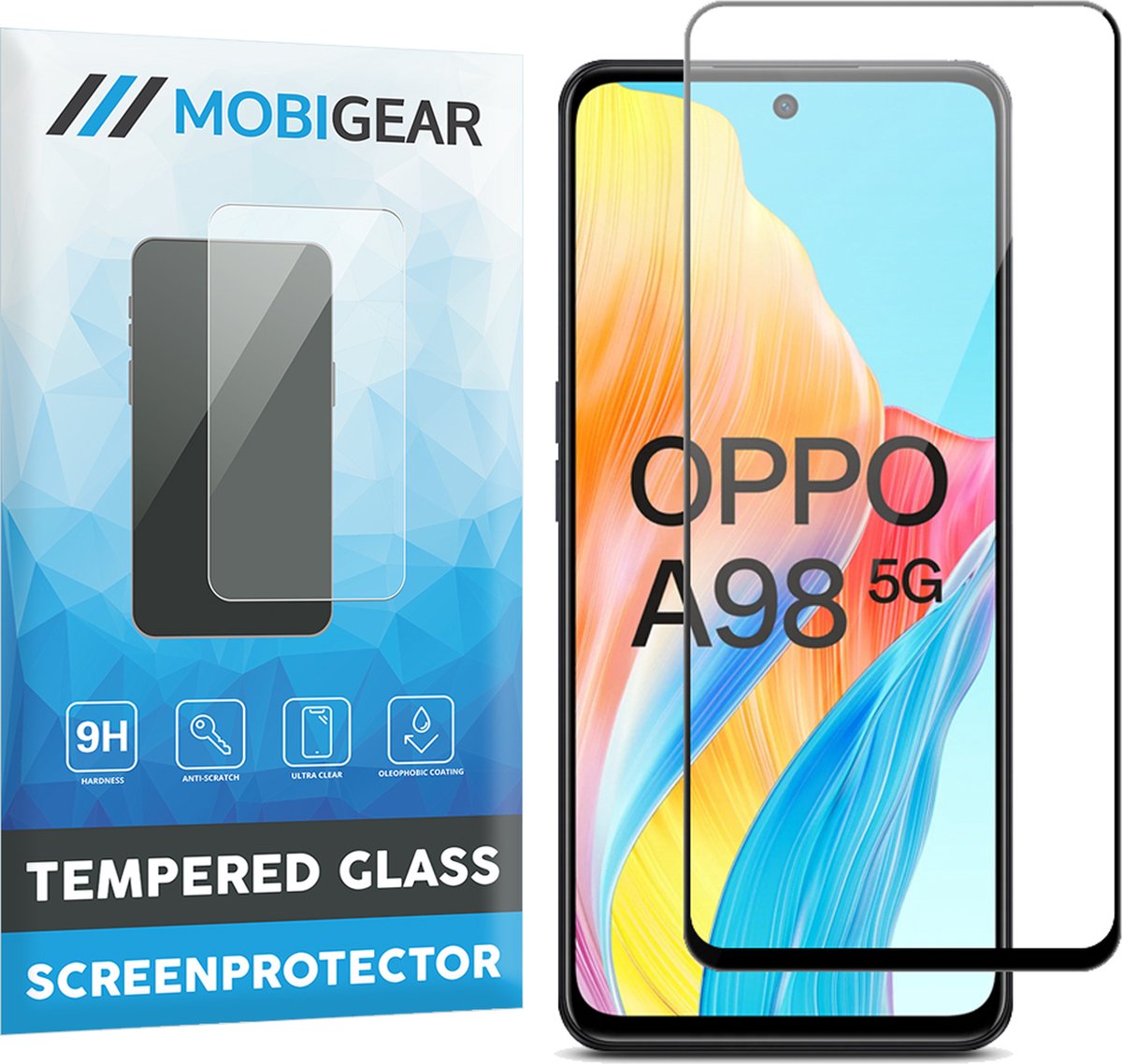 Mobigear Screenprotector geschikt voor OPPO A98 Glazen | Mobigear Premium Screenprotector - Case Friendly - Zwart