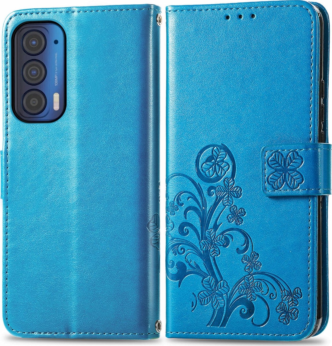Mobigear Telefoonhoesje geschikt voor Motorola Edge (2021) Hoesje | Mobigear Clover Bookcase Portemonnee | Pasjeshouder voor 3 Pasjes | Telefoonhoesje voor Pinpas / OV Kaart / Rijbewijs - Blauw