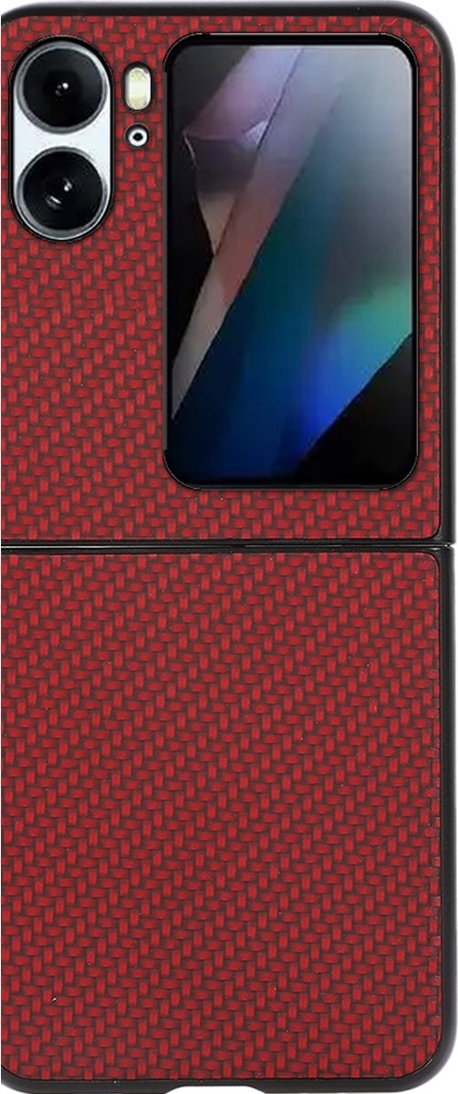 Mobigear Hoesje geschikt voor OPPO Find N2 Flip Telefoonhoesje Hardcase | Mobigear Carbon Backcover | Find N2 Flip Case | Back Cover - Rood