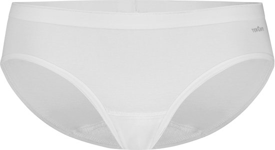 Witte Ten Cate bikini slip met een naadloze tailleband en subtiel merklogo aan de zijkant.