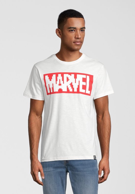 Recovered Marvel Pixel Logo Ecru T-Shirt