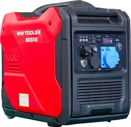 Geluidsarme benzine inverter generator 5,5 kW 230 V, met elektrische start en ATS contact. MW Tools - MW Tools