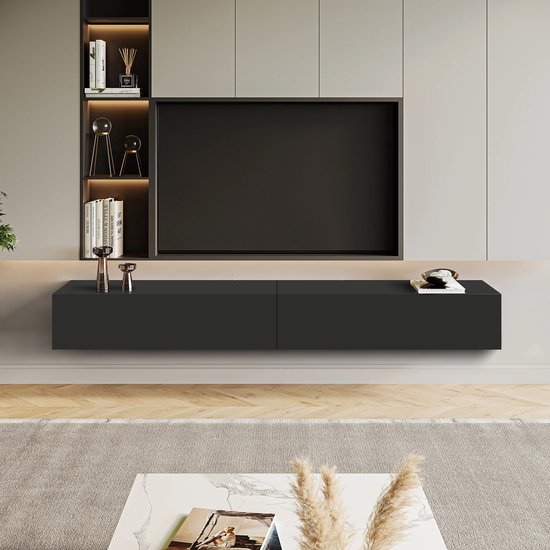 Nuvolix TV meubel - TV kast - TV meubel zwevend - hangend - 300CM - mat zwart - hout - 300*40*30CM