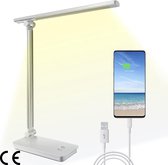 Dimbare LED Bureaulamp - 5 Kleuren, 10 Helderheidsniveaus, Touch-bediening, Geheugenfunctie, Timer, Nachtlampje, USB-aansluiting voor Smartphone Opladen