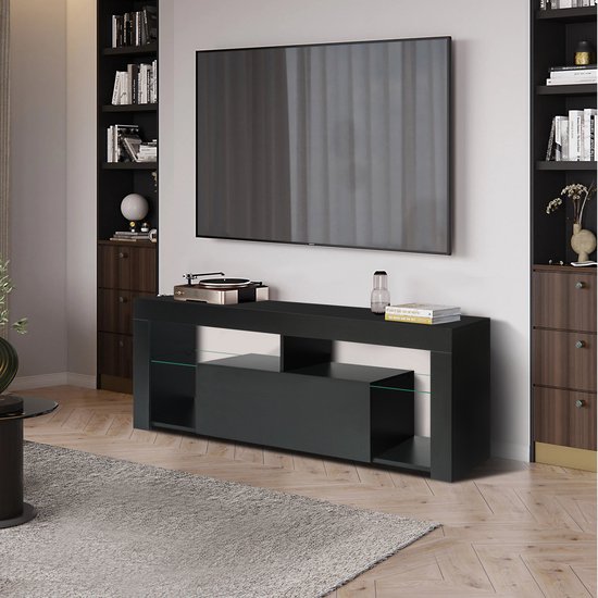 Meuble TV Nuvolix - Meuble TV - Table TV - avec éclairage LED - noir - bois  - 140*35*50CM | bol