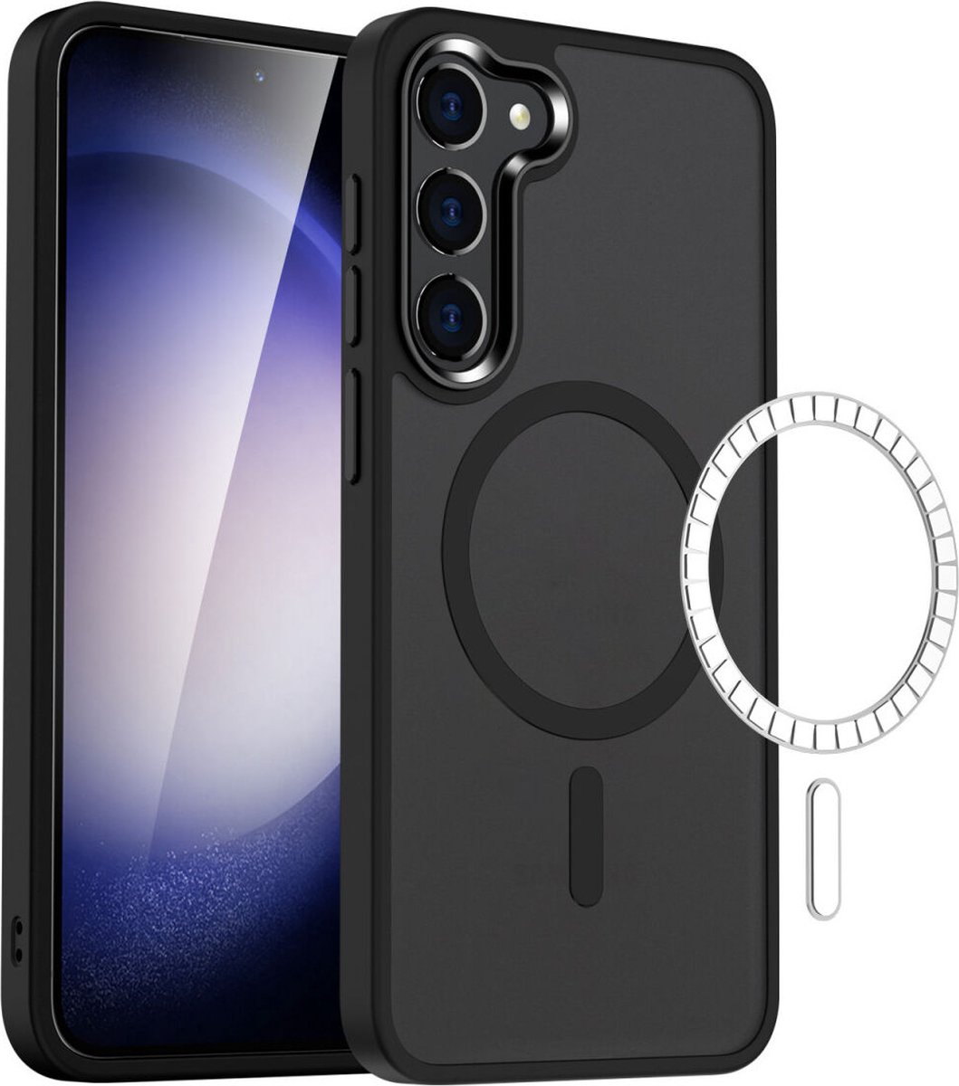 Hoesje Geschikt voor Samsung Galaxy S23 Plus - Compatibel met MagSafe - Matte Beschermhoes - Back Cover met Magneet - Geschikt voor Draadloos Opladen met Magnetische Ring - Zwart