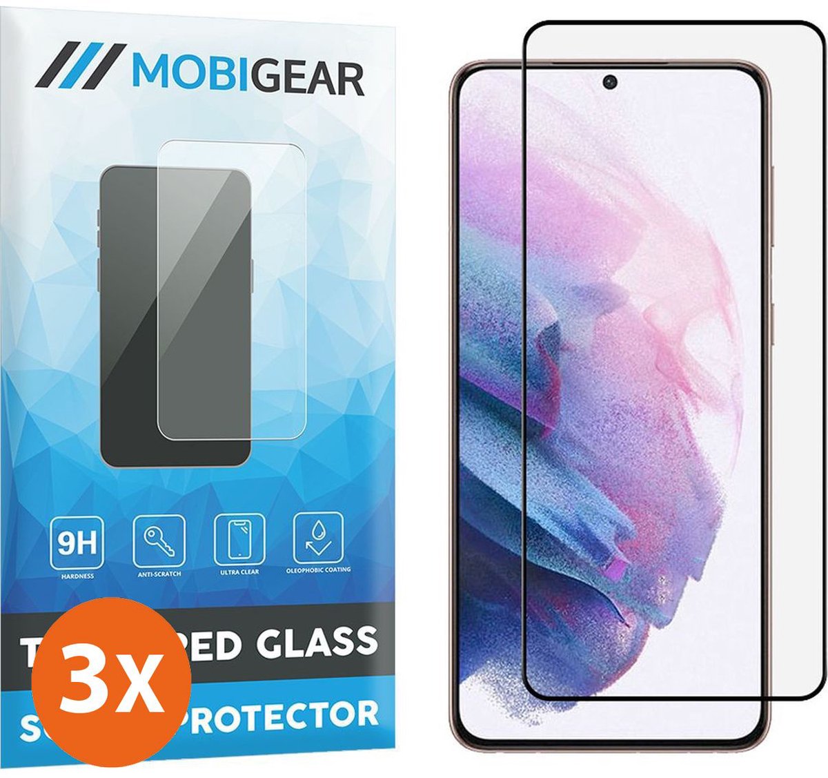 Mobigear Screenprotector geschikt voor Samsung Galaxy S21 Plus Glazen | Mobigear Premium Screenprotector - Case Friendly - Zwart (3-Pack)