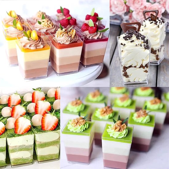50 Stuks Dessertglazen Van Plastic - Herbruikbare Dessertbeker Met Lepels - 60 Ml Voor Pudding, Ijs En Feestjes