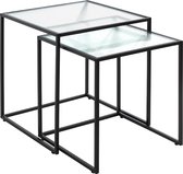 Set bijzettafels | Zwart | Staal | Gegolfd Glas | Vierkant |40x44x40cm