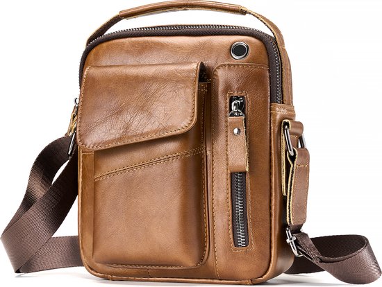 RHYTHMFLAME Petit sac à bandoulière en cuir Homme / Femme - Sac à bandoulière - Sac pour homme - Sac bandoulière - Cuir Véritable Marron