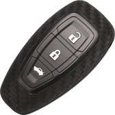Zachte Carbon Sleutelcover met Knoppen - Sleutelhoesje Geschikt voor Ford Focus / Fiesta / Fusion / Kuga / Puma / Mondeo / C-Max / S-Max / Transit / Ecosport - Siliconen Materiaal - Sleutel Hoesje Cover - Auto Accessoires