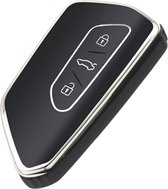 Zachte TPU Sleutelcover - Sleutelhoesje Geschikt voor Volkswagen Golf 8 / ID3 / ID4 / ID5 / ID6 / Seat Leon 2020 / Skoda Octavia 2021 - Zwart - Randen Zilver - Sleutel Hoesje Cover - Auto Accessoires