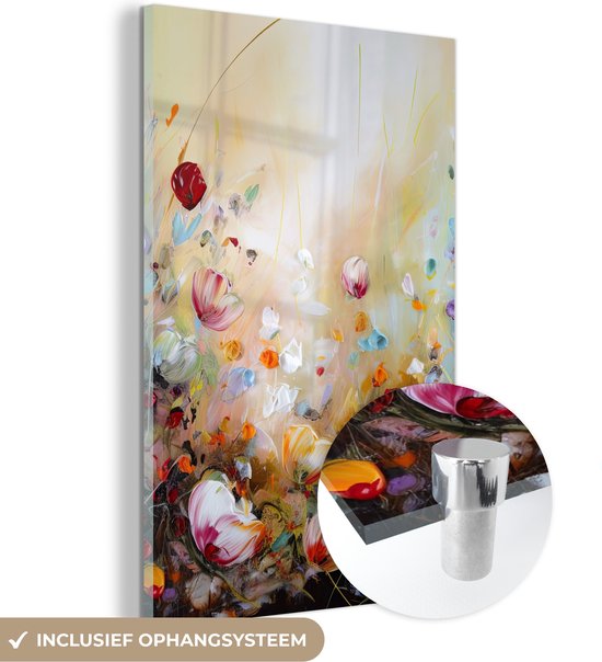 Glasschilderij bloemen - Kunst - Natuur - Oil painting - Foto op glas - Kamer decoratie - Schilderij glas - Schilderijen woonkamer - 100x150 cm - Glasplaat - Wanddecoratie - Muurdecoratie - Slaapkamer