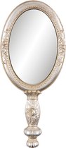HAES DECO - Handspiegel met Bloemen - Kleur Zilverkleurig - Formaat 12x3x27 cm - Materiaal Polyresin - Make-up Spiegel, Spiegel ovaal