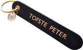 Sleutelhanger TOFSTE PETER leder kleur zwart + bedel hartje (peetoom - communie - lentefeest - doopsel - baby)