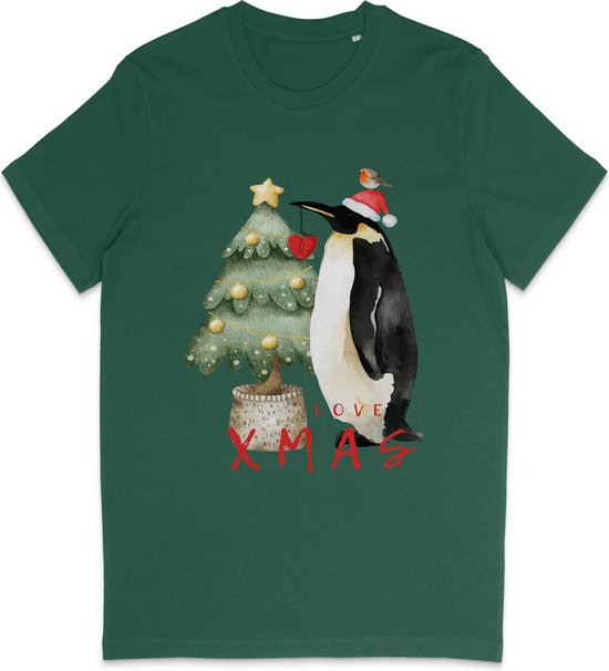 Grappig t Shirt Heren Dames - Kerst Pinguin - Groen - Maat XL