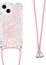 Coverup Liquid Glitter Back Cover met Koord - Geschikt voor iPhone 14 Hoesje - Pink