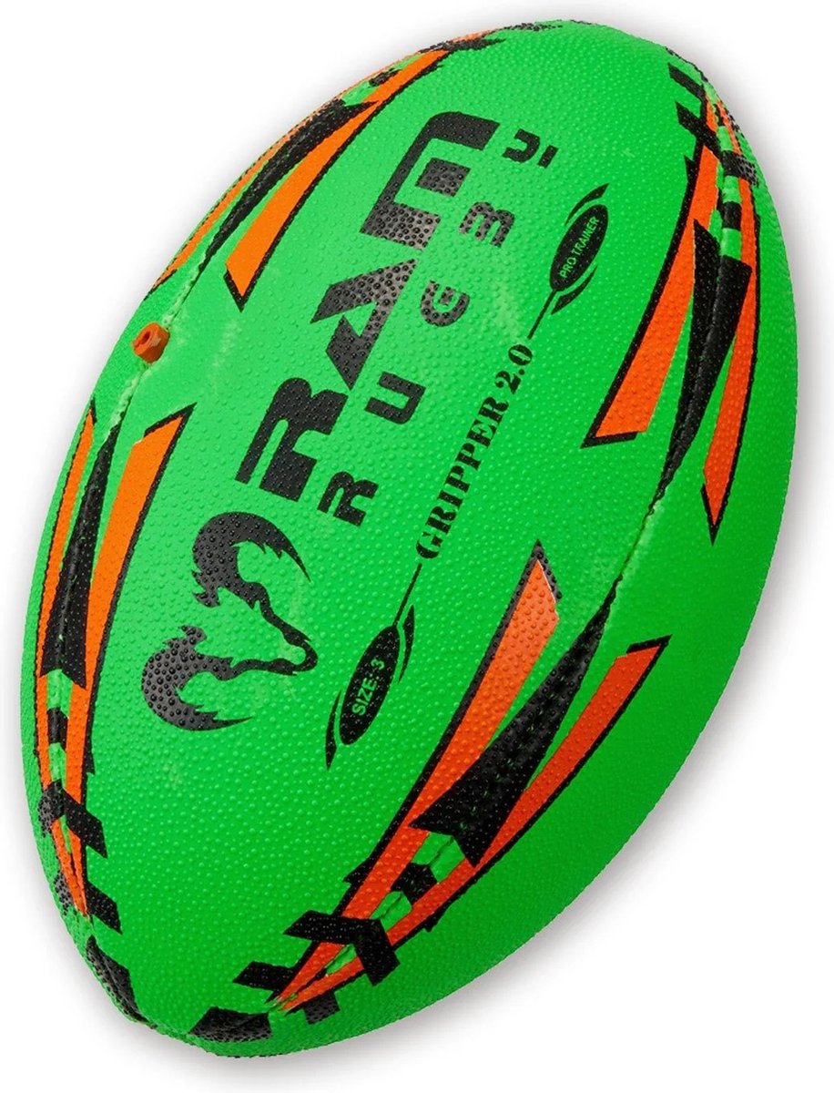 RAM Rugby Gripper Pro 2.0 Training Rugbybal - New in-flight Valve Technology - Europa nr. 1 Rugby Shop - 3d Grip Maat 3 - Fluor Groen RAM® Engeland - Uniek 3d Grip techn. Prof.