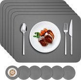 Set van 6 wasbare placemats, afveegbare placemats en onderzetters in leerlook, waterdichte PVC placemats, placemats voor thuis, keuken, restaurant en hotel, 41 x 31 cm, donkergrijs