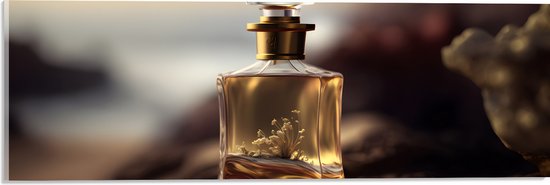 Acrylglas - Flesje - Parfum - Bloemetjes - 60x20 cm Foto op Acrylglas (Wanddecoratie op Acrylaat)