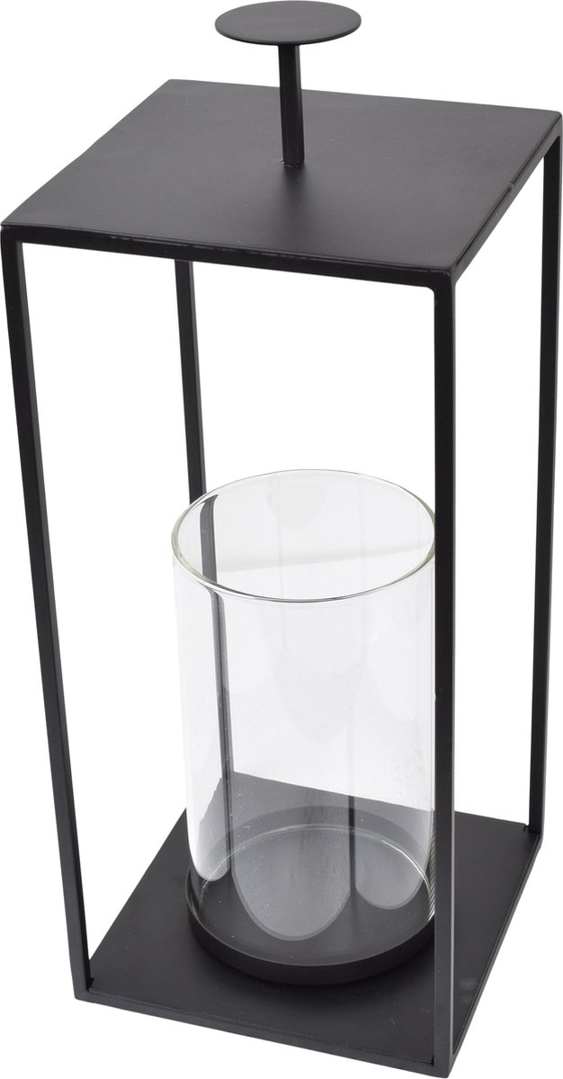 LOFT42 Lantaarn Bradley met Glas - Zwart - 32x15x15