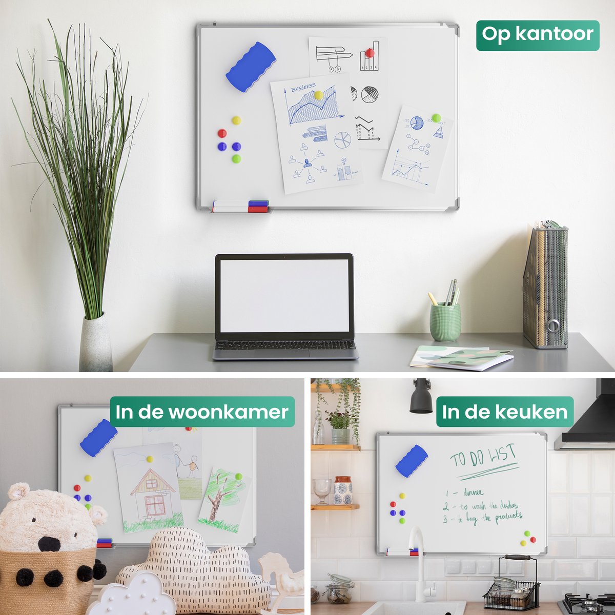 Avalo Whiteboard 60x90 cm - 14 in 1 set - Whiteboard Magnetisch inclusief Markers, Magneten & Wisser thumbnail 6