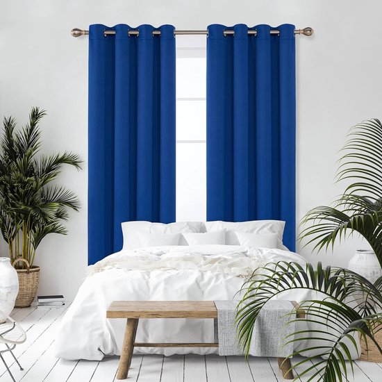 Thermo-isolerende verduisteringsgordijnen, voor woonkamer en slaapkamer, modern design met oogjes, 140 x 175 cm (breedte x hoogte), koningsblauw, 2 stuks