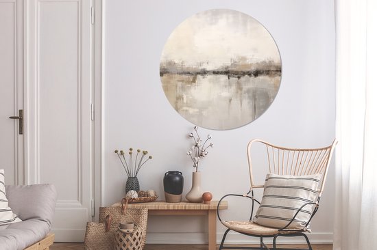 WallCircle - Muurstickers - Behangcirkel - Moderne kunst - Abstract - Beige - ⌀ 120 cm - Muurcirkel - Zelfklevend - Ronde Behangsticker XXL