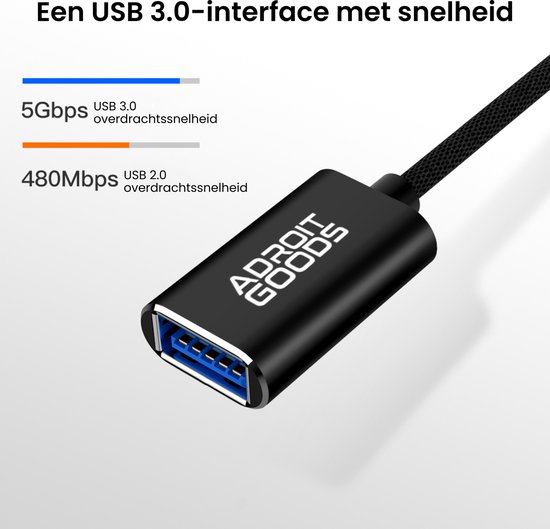 Câble d'extension USB AdroitGoods 2 mètres - USB 3.0 - Zwart