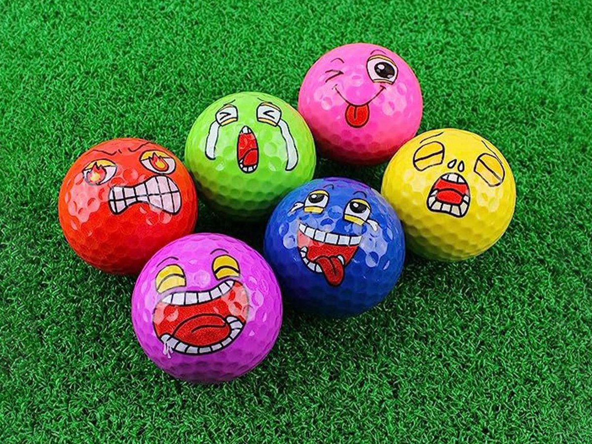 Golffmaniac - Golfballen 6-delige set ‘Funny’ - golf bal - training - accessoire - grappig - golf cadeau idee - meerkleurig