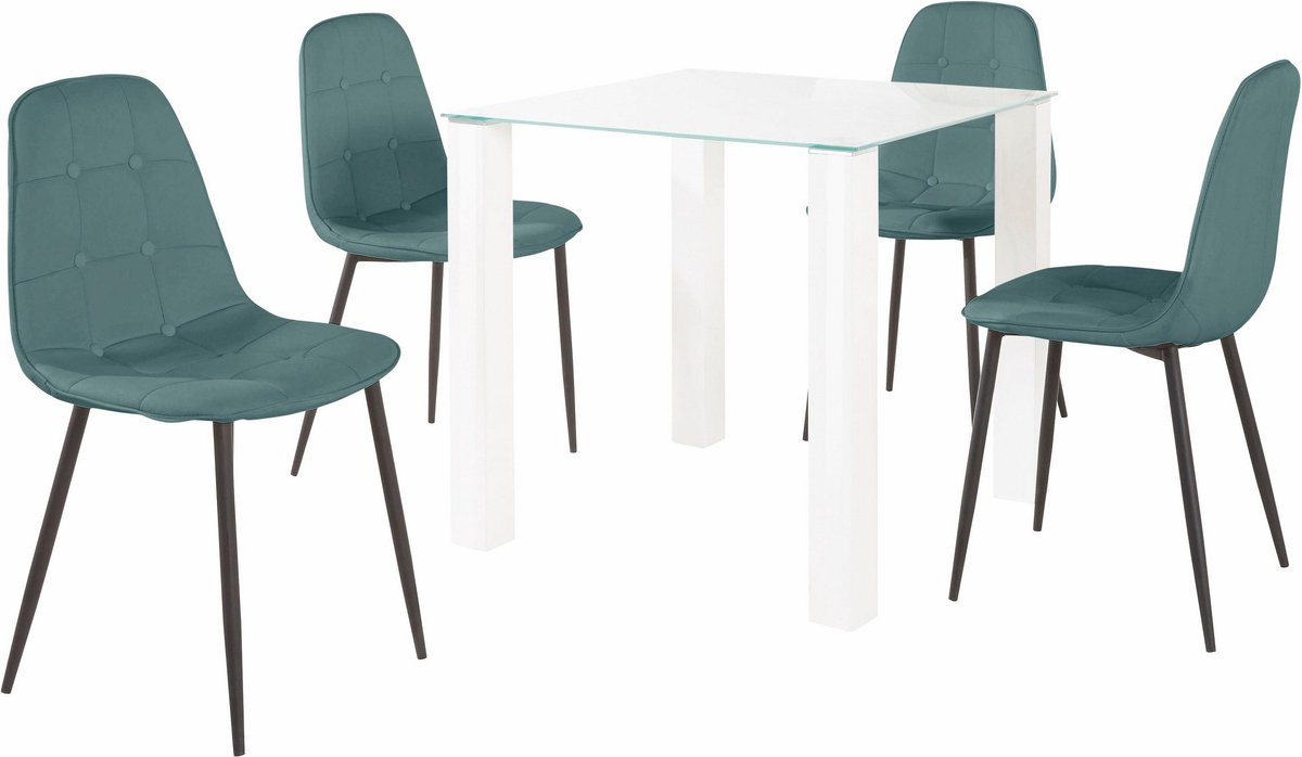 Norma - Set van Eettafel 80x80cm met 4 Stoelen in Blauw