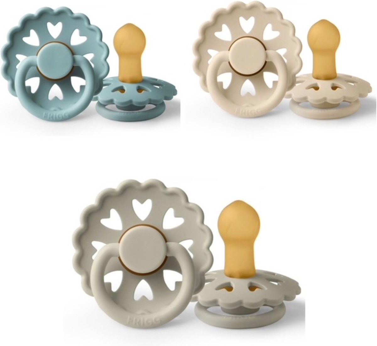 Goedkoopste Frigg Fairytale Fopspeen set 3 stuks Ole Lukoie,Clumsy Hans enn The Ugly Dukling 0-6 maand maat 1