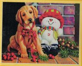 Kerst - sneeuwman met hond - Kersttafereel- Diamond Painting - 40x50cm - Ronde steentjes
