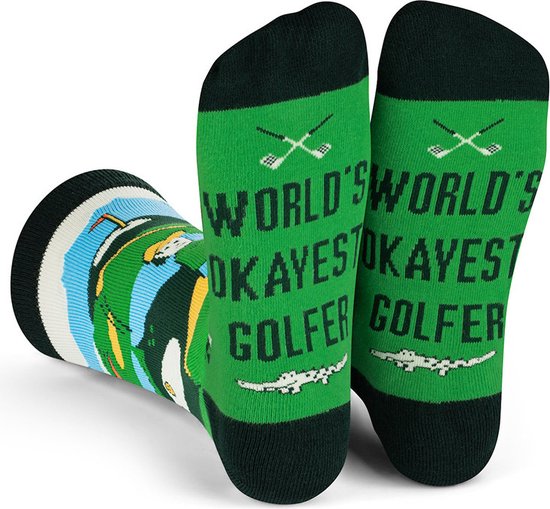 Grappige Golf Sokken voor Golfliefhebbers - Dames/Heren maat 38-44 - met tekst Worlds Okayest Golfer