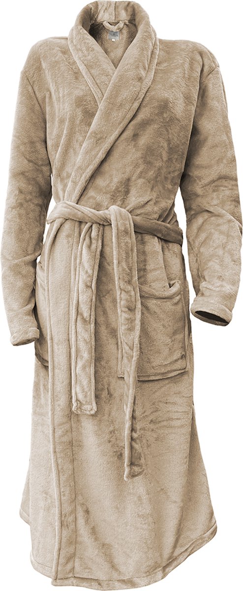 LINNICK Flanel Fleece Uni Badjas - Shady Sand - S - Badjas Dames - Badjas Heren