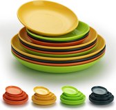 Plastic borden Set van 12 stuks, dinerborden 3 maten 15,5/19,5/23,5 cm Onbreekbare herbruikbare gerechten voor alle doeleinden en alle leeftijden, magnetronbestendig, BPA-vrij