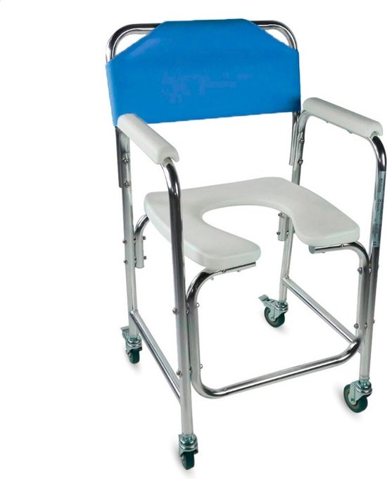 Mobiclinic Manzanares - Toiletstoel - Toiletstoel voor volwassenen en handicap - verrijdbare - aluminium - mobiele toiletstoel - gewatteerde armleuningen - blauw