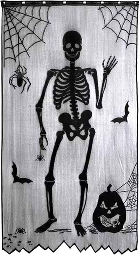 Halloween Deur Decoratie Halloween Versiering Skelet Deurgordijn Backdrop Feestversiering Zwart Skelet - 102 X 213 Cm