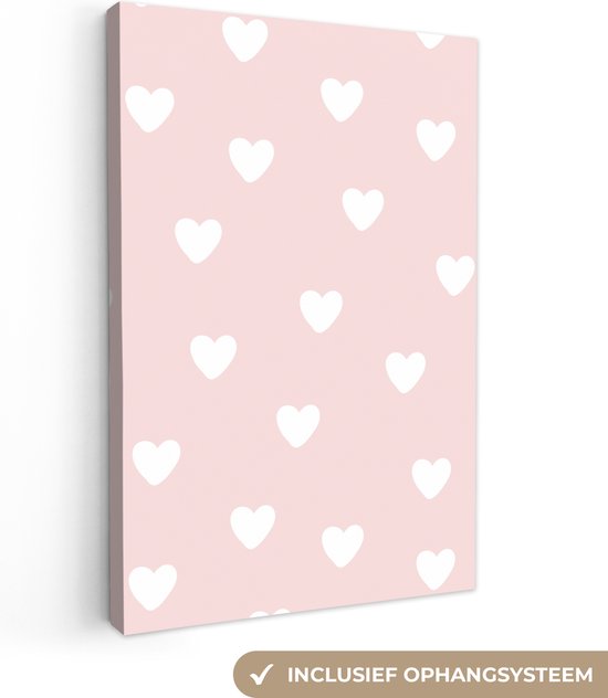 Canvas schilderij hartjes 40x60 - Canvasdoek roze - Kinderkamer meisje - Babykamer - Meisjes kamer decoratie - Jeugdkamer - Muurdecoratie slaapkamer - Wanddoek interieur binnen - Woonaccessoires - Kamerdecoratie - Wall decoration